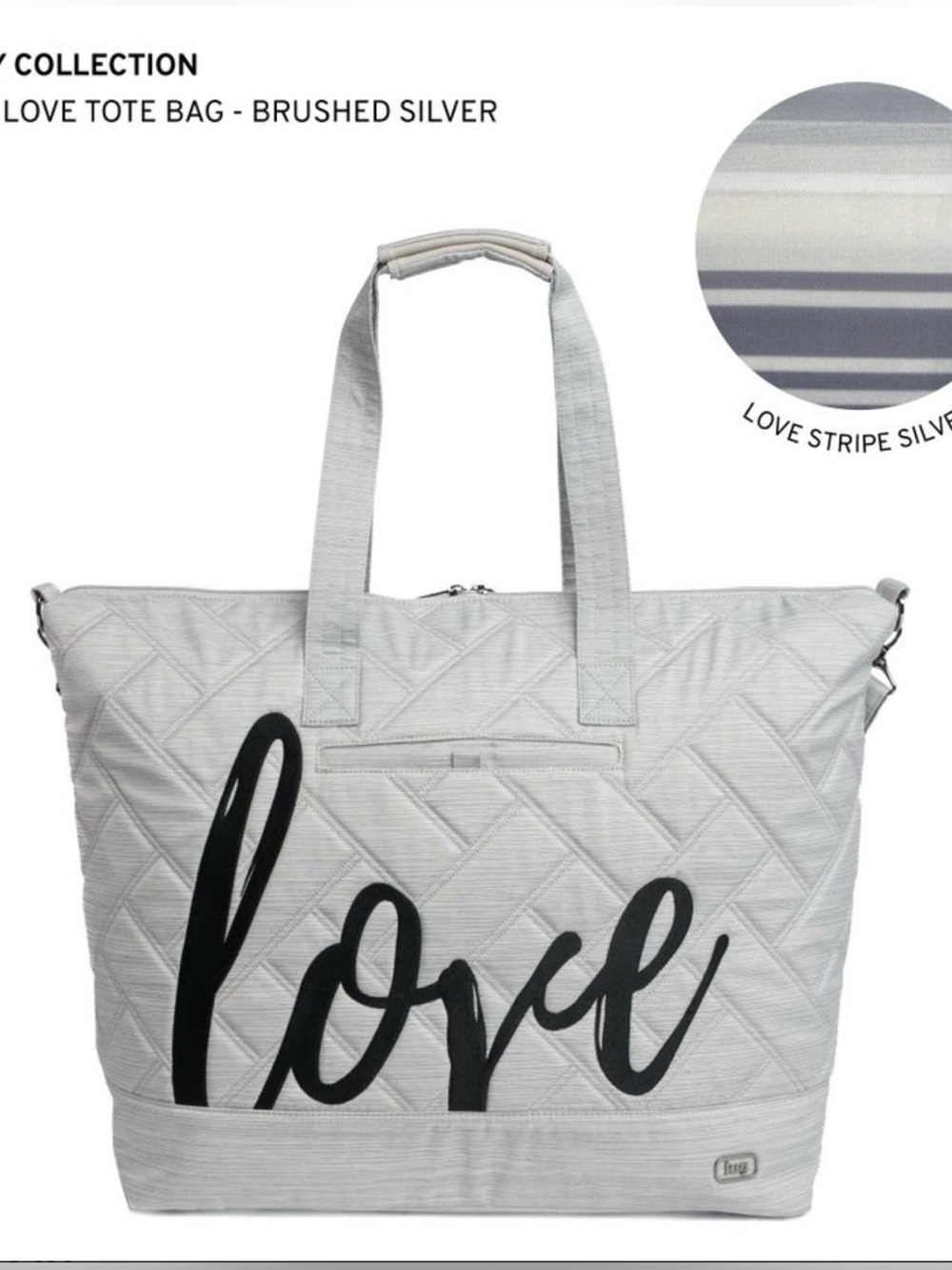 Lug Legacy Collection Aerial Love Tote Bag. Brushed Silver. NWT